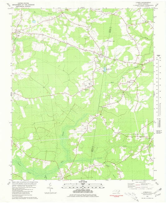 Classic USGS Lyman North Carolina 7.5'x7.5' Topo Map Image