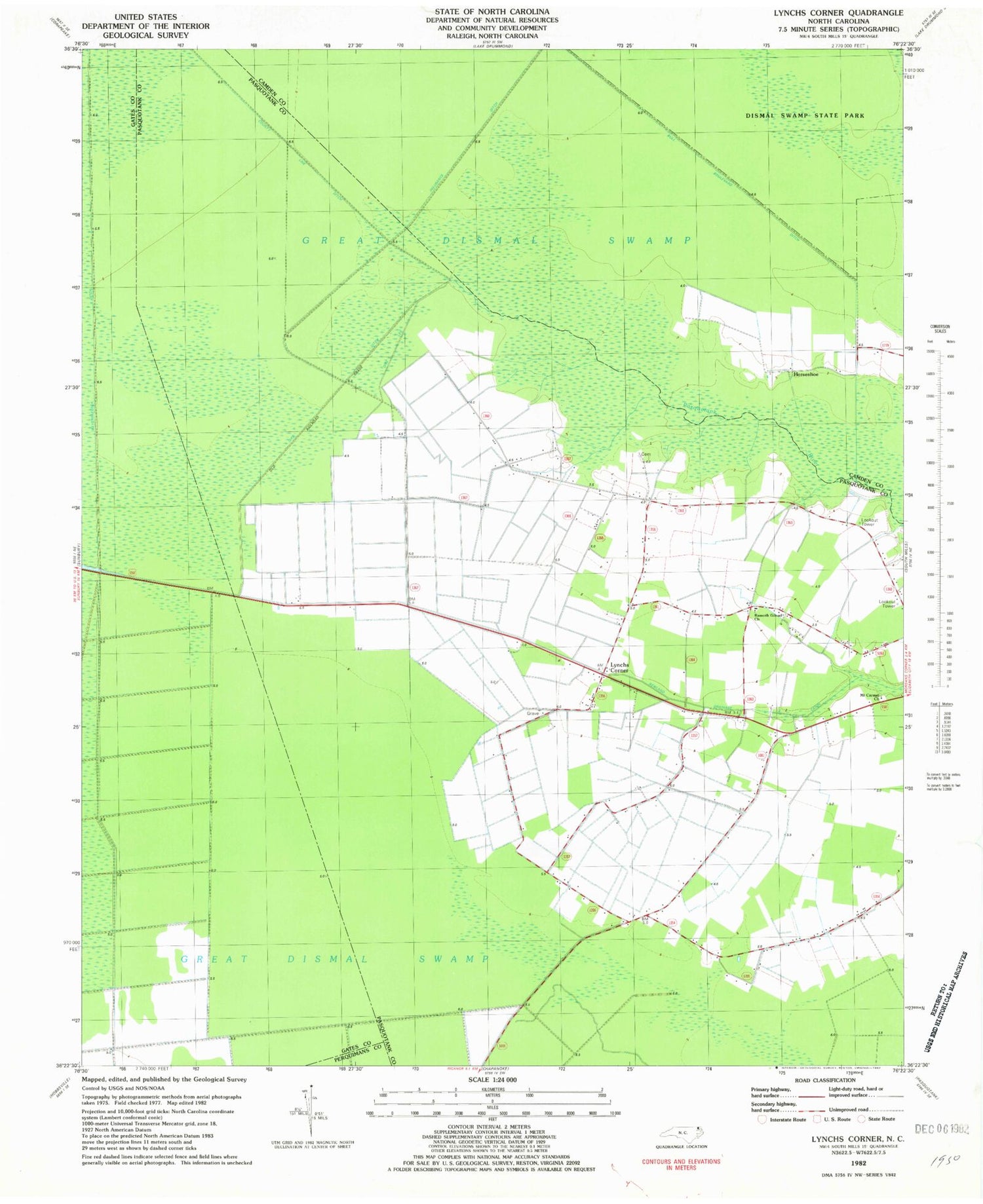 Classic USGS Lynchs Corner North Carolina 7.5'x7.5' Topo Map Image