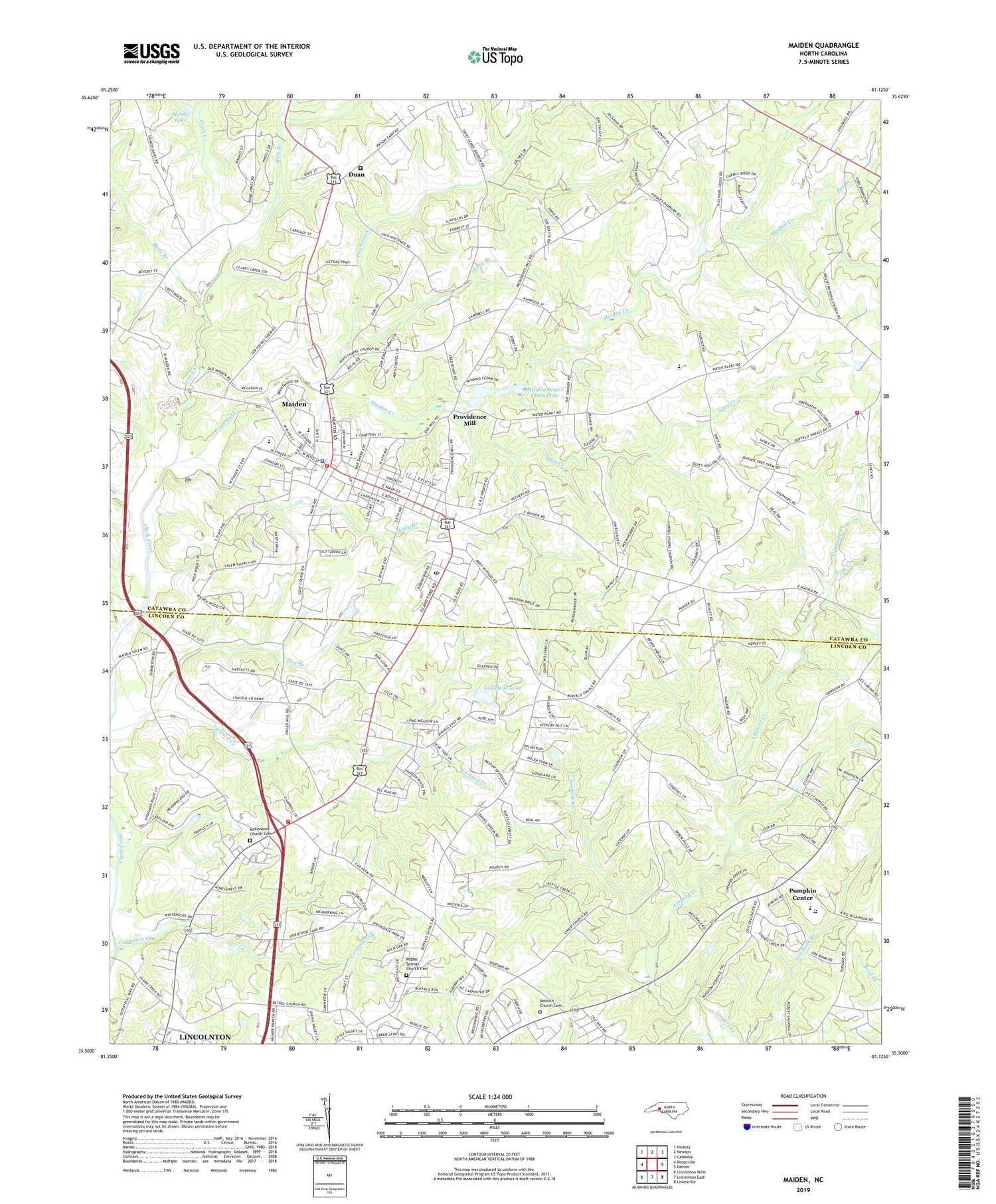 Maiden North Carolina US Topo Map Image