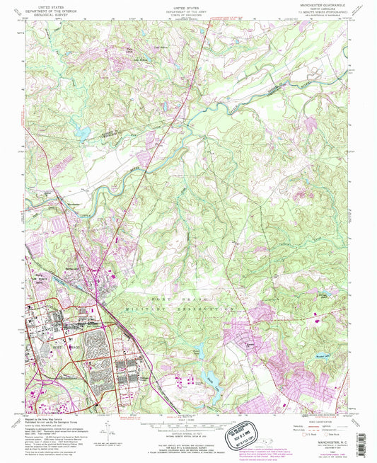 Classic USGS Manchester North Carolina 7.5'x7.5' Topo Map Image
