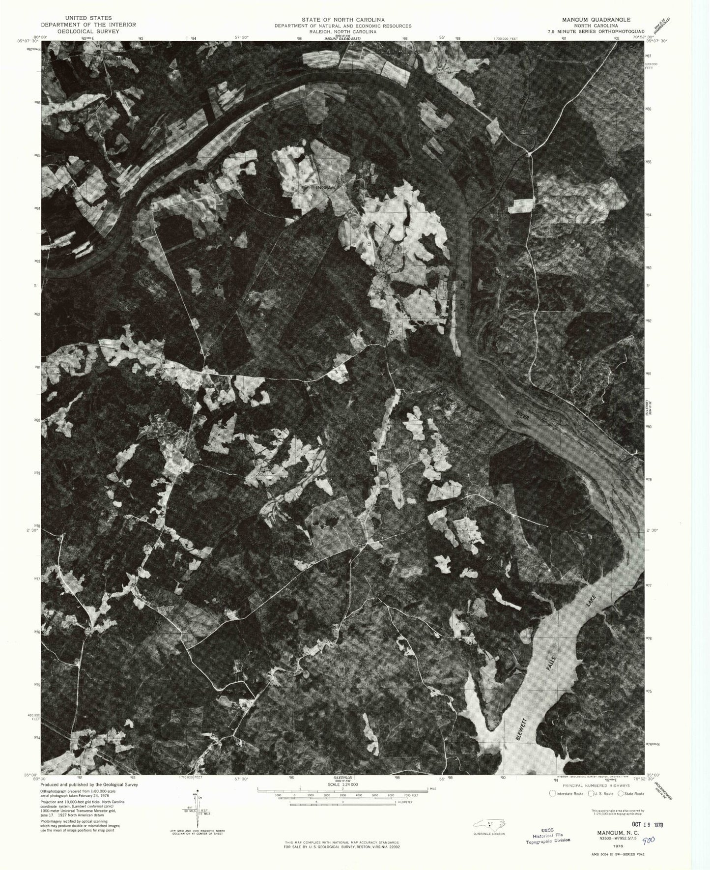 Classic USGS Mangum North Carolina 7.5'x7.5' Topo Map Image