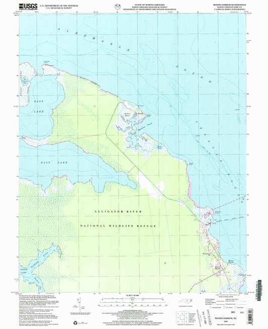 Classic USGS Manns Harbor North Carolina 7.5'x7.5' Topo Map Image