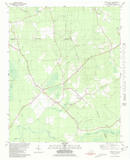 Classic USGS Maple Hill North Carolina 7.5'x7.5' Topo Map Image