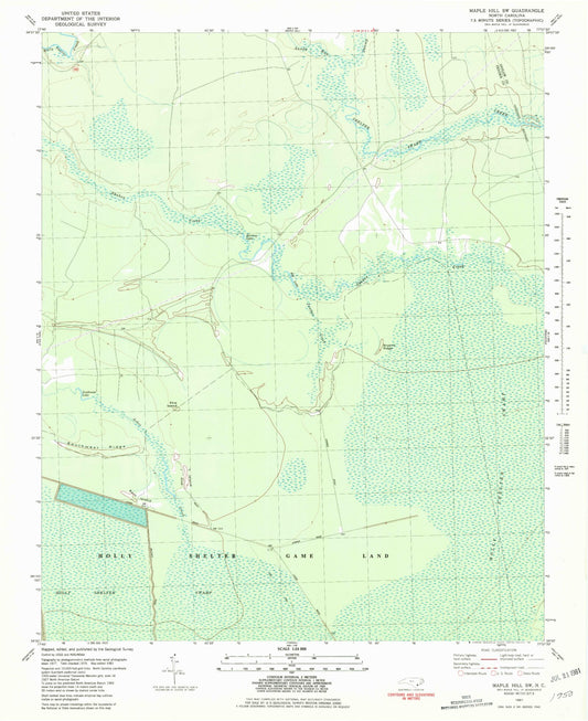 Classic USGS Maple Hill SW North Carolina 7.5'x7.5' Topo Map Image