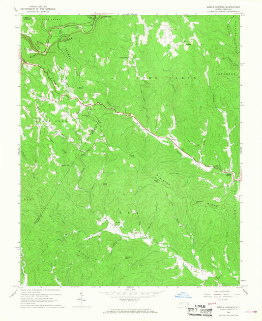 Classic USGS Maple Springs North Carolina 7.5'x7.5' Topo Map Image