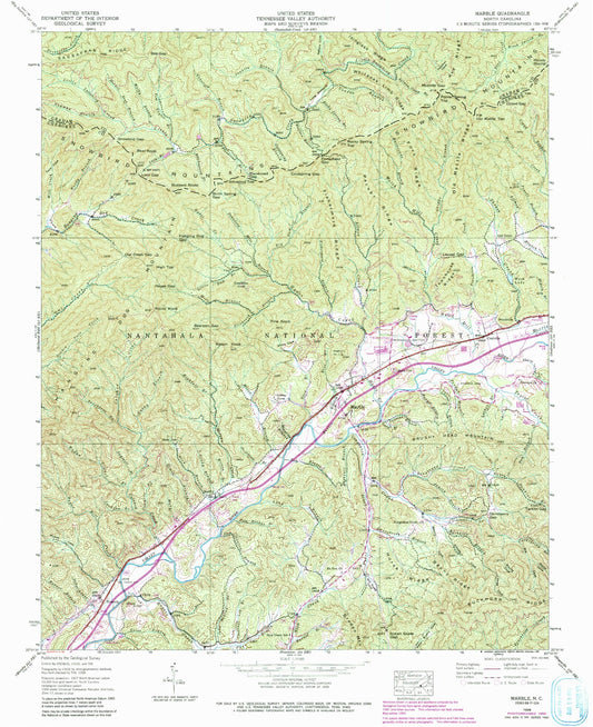 Classic USGS Marble North Carolina 7.5'x7.5' Topo Map Image