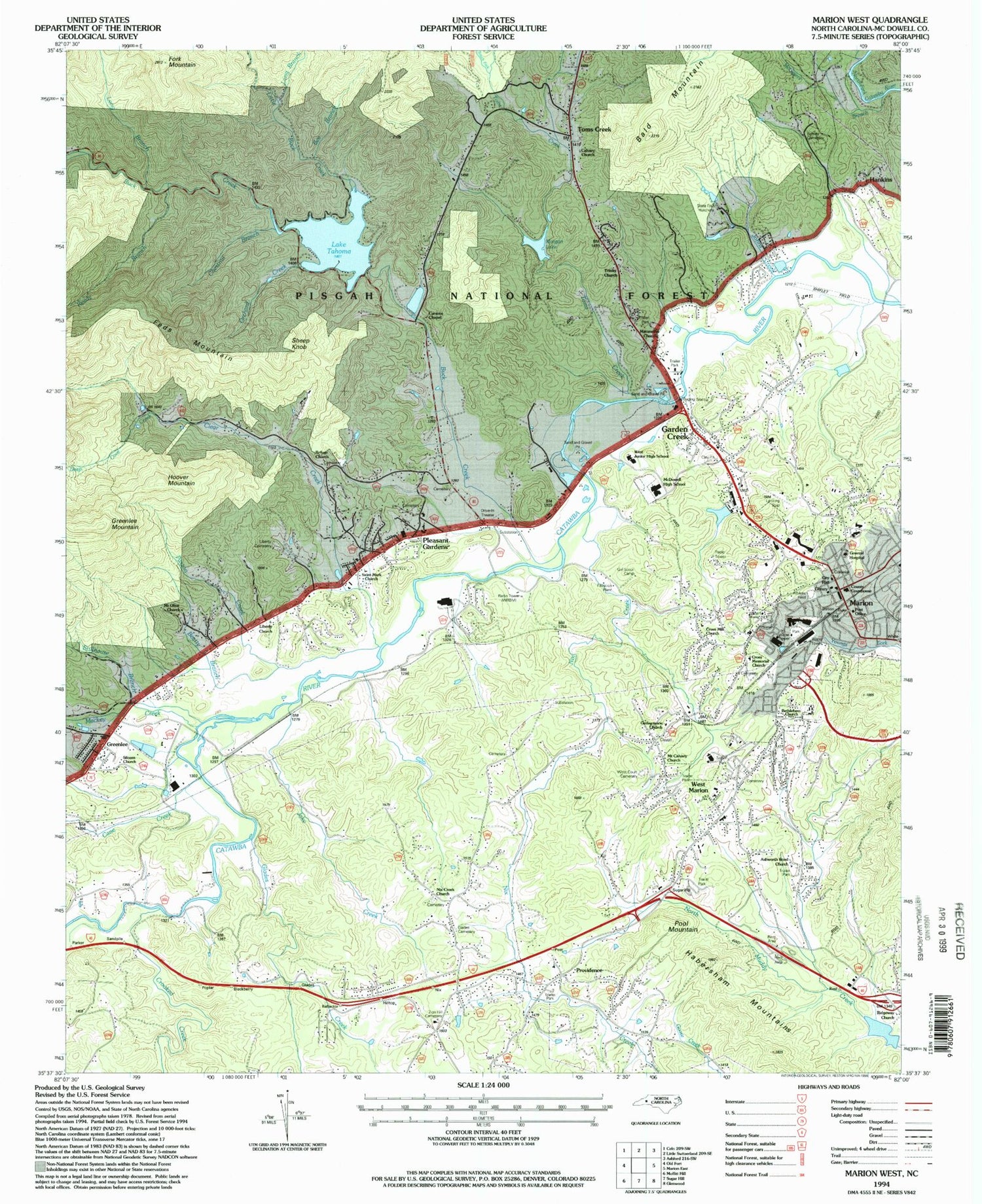 Classic USGS Marion West North Carolina 7.5'x7.5' Topo Map Image