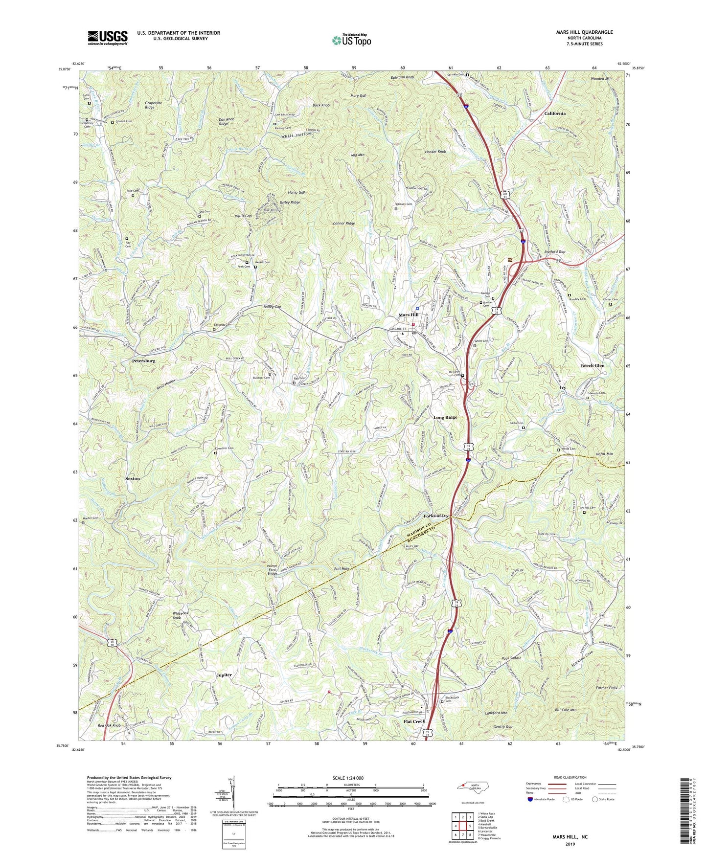 Mars Hill North Carolina US Topo Map Image