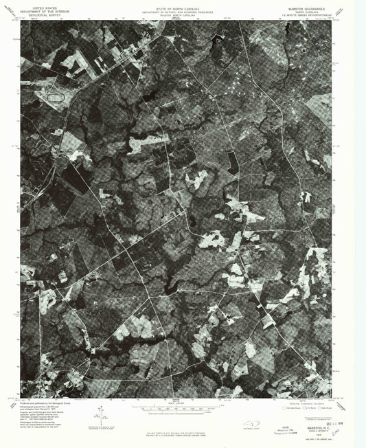 Classic USGS Marston North Carolina 7.5'x7.5' Topo Map Image