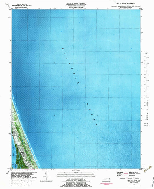 Classic USGS Martin Point North Carolina 7.5'x7.5' Topo Map Image