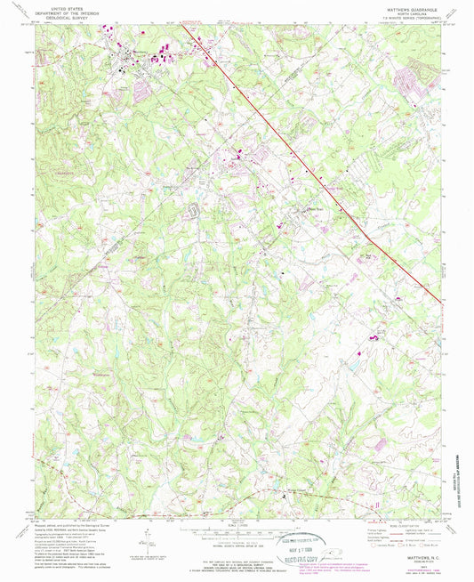 Classic USGS Matthews North Carolina 7.5'x7.5' Topo Map Image