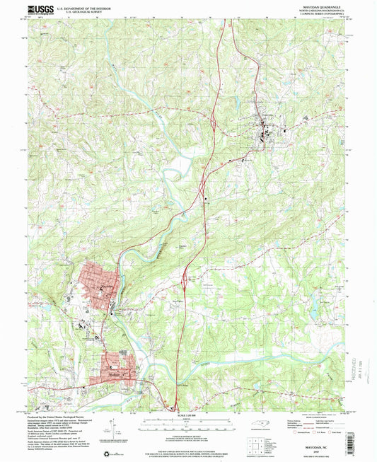 Classic USGS Mayodan North Carolina 7.5'x7.5' Topo Map Image