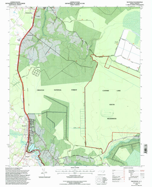 Classic USGS Maysville North Carolina 7.5'x7.5' Topo Map Image