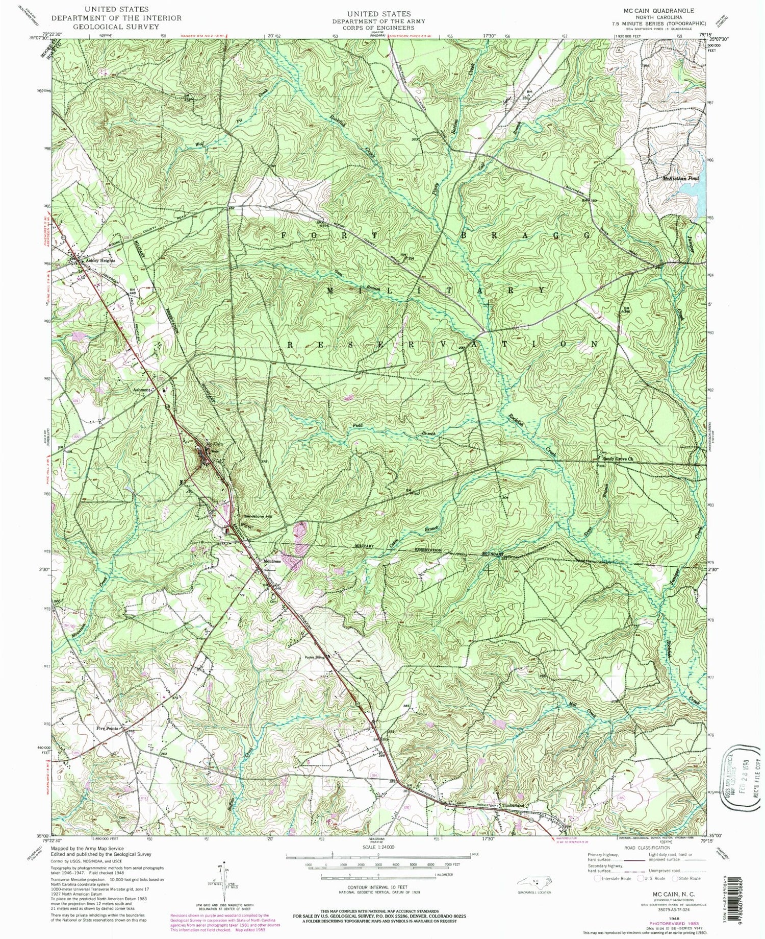 Classic USGS McCain North Carolina 7.5'x7.5' Topo Map Image