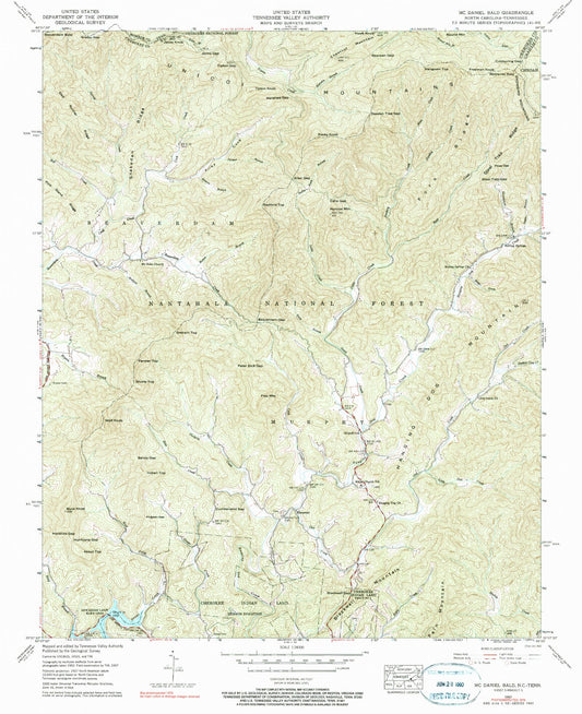 Classic USGS McDaniel Bald North Carolina 7.5'x7.5' Topo Map Image