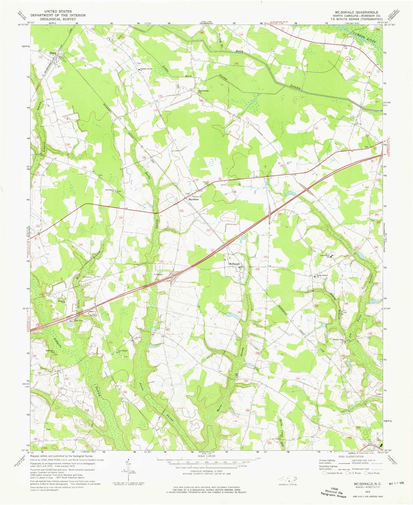 Classic USGS McDonald North Carolina 7.5'x7.5' Topo Map Image