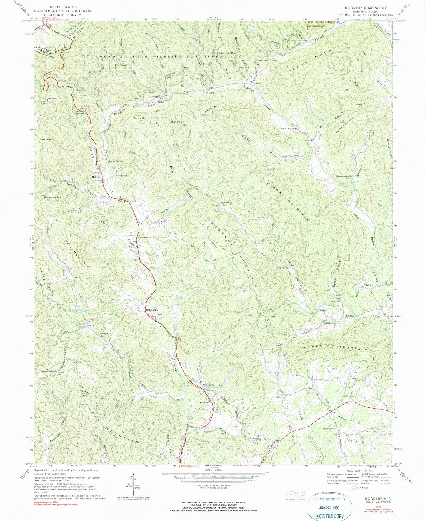 Classic USGS McGrady North Carolina 7.5'x7.5' Topo Map Image