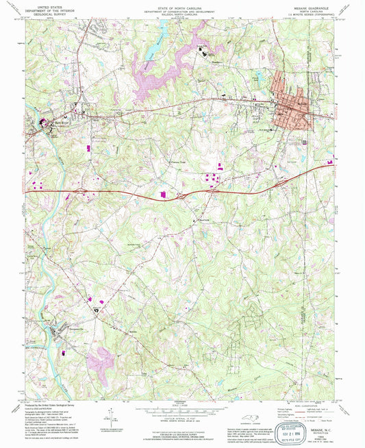 Classic USGS Mebane North Carolina 7.5'x7.5' Topo Map Image