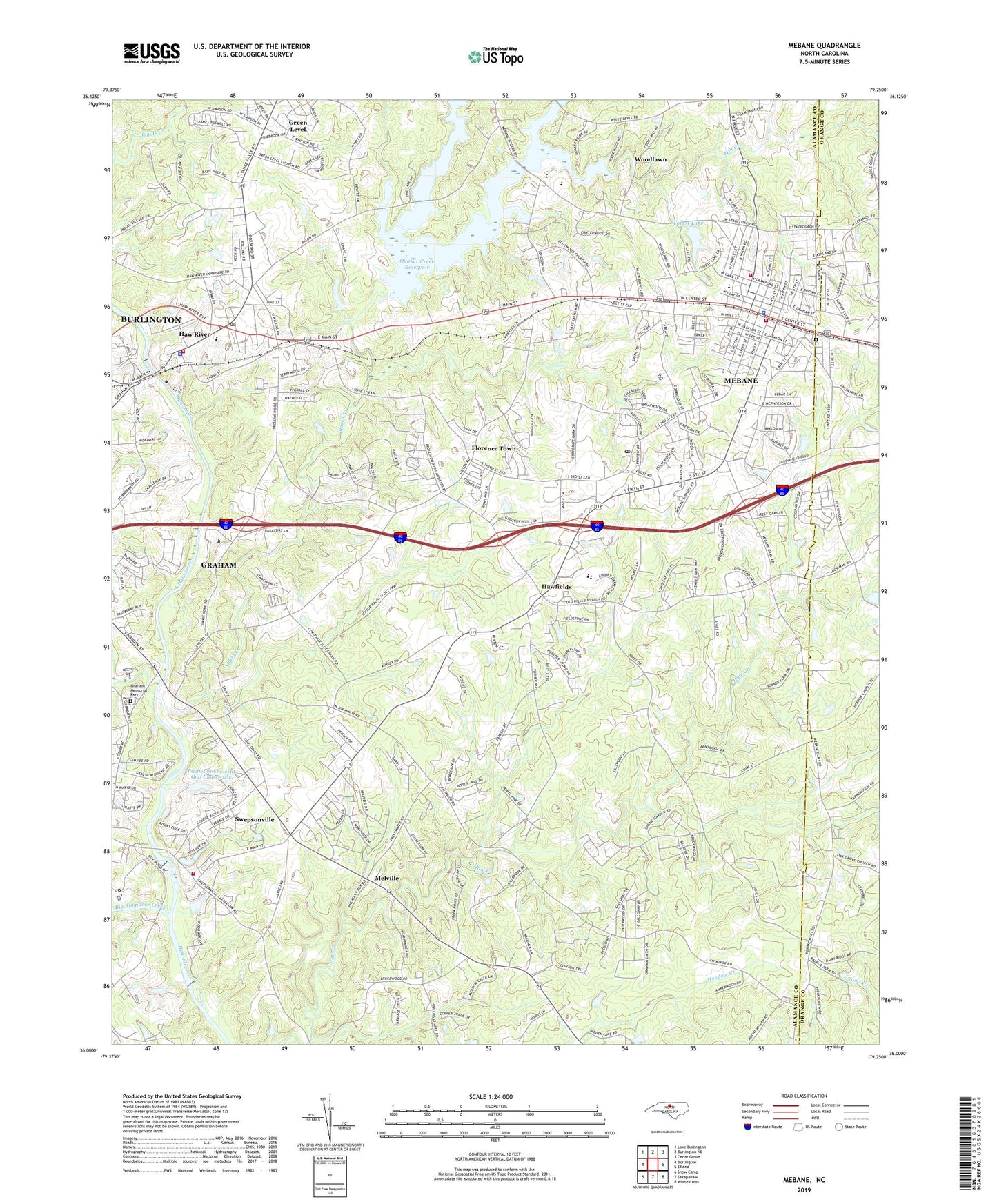 Mebane North Carolina US Topo Map Image