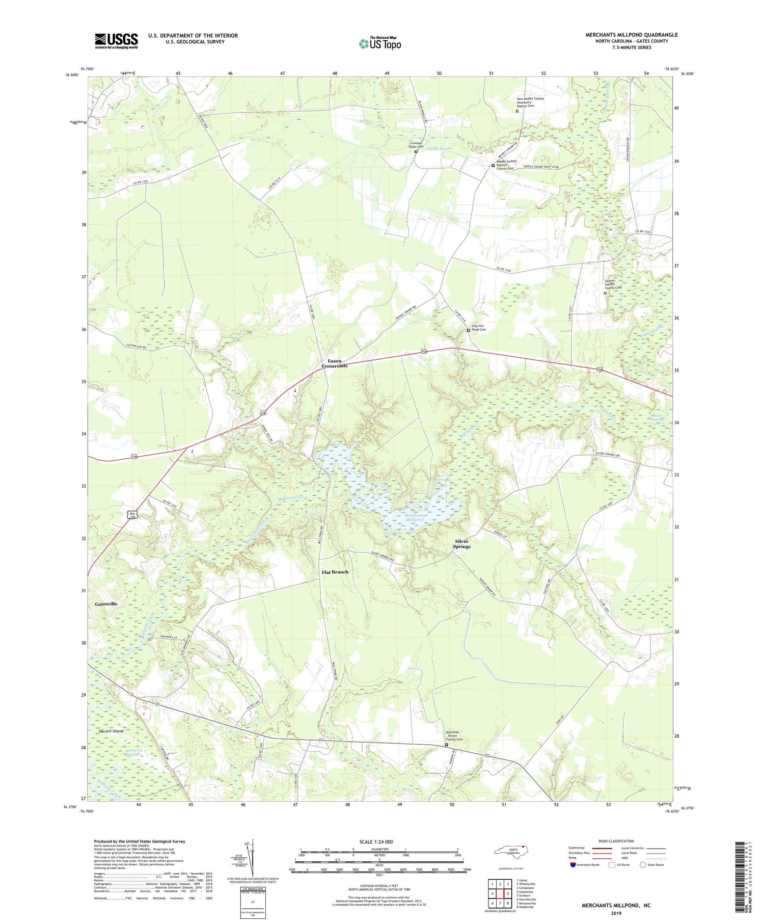 Merchants Millpond North Carolina US Topo Map Image