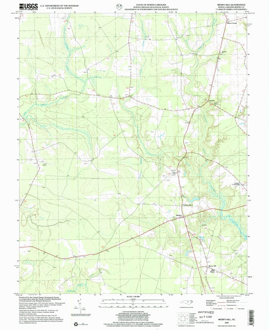 Classic USGS Merry Hill North Carolina 7.5'x7.5' Topo Map Image