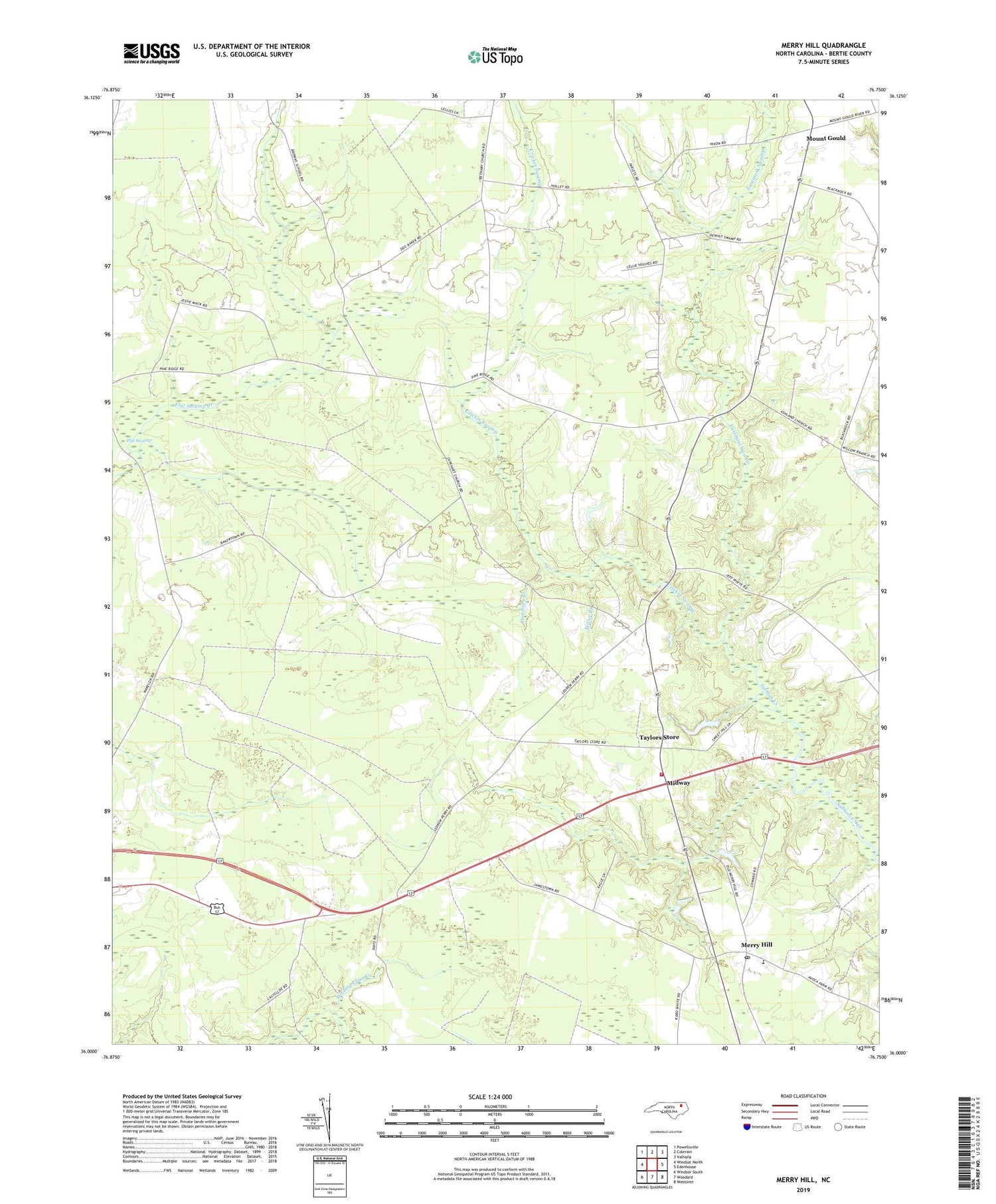 Merry Hill North Carolina US Topo Map Image