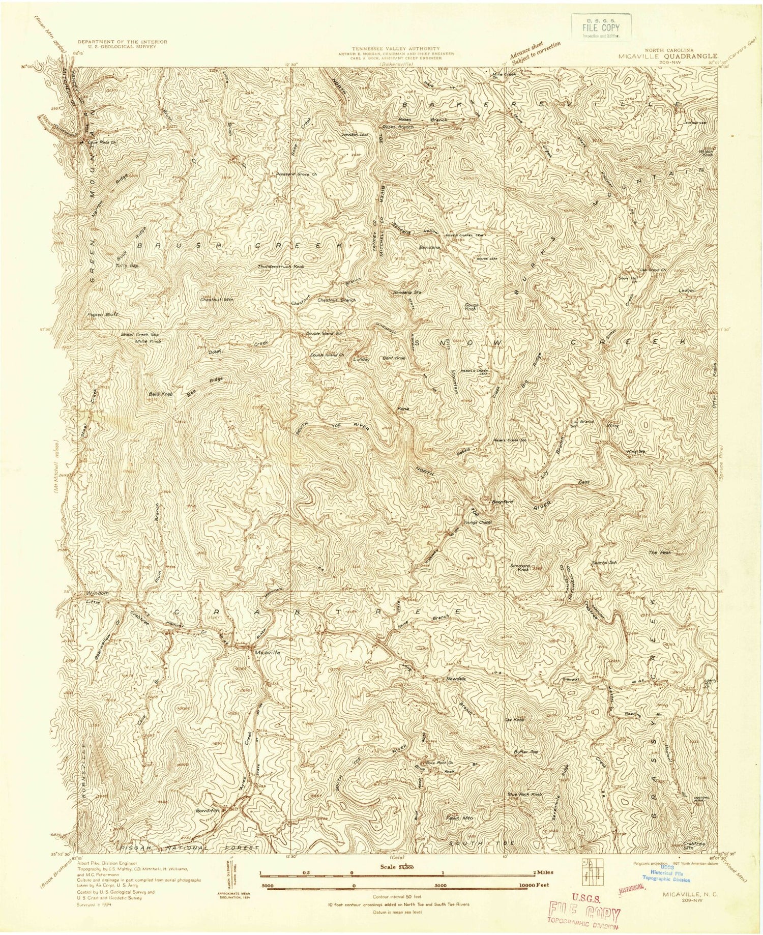 Classic USGS Micaville North Carolina 7.5'x7.5' Topo Map Image