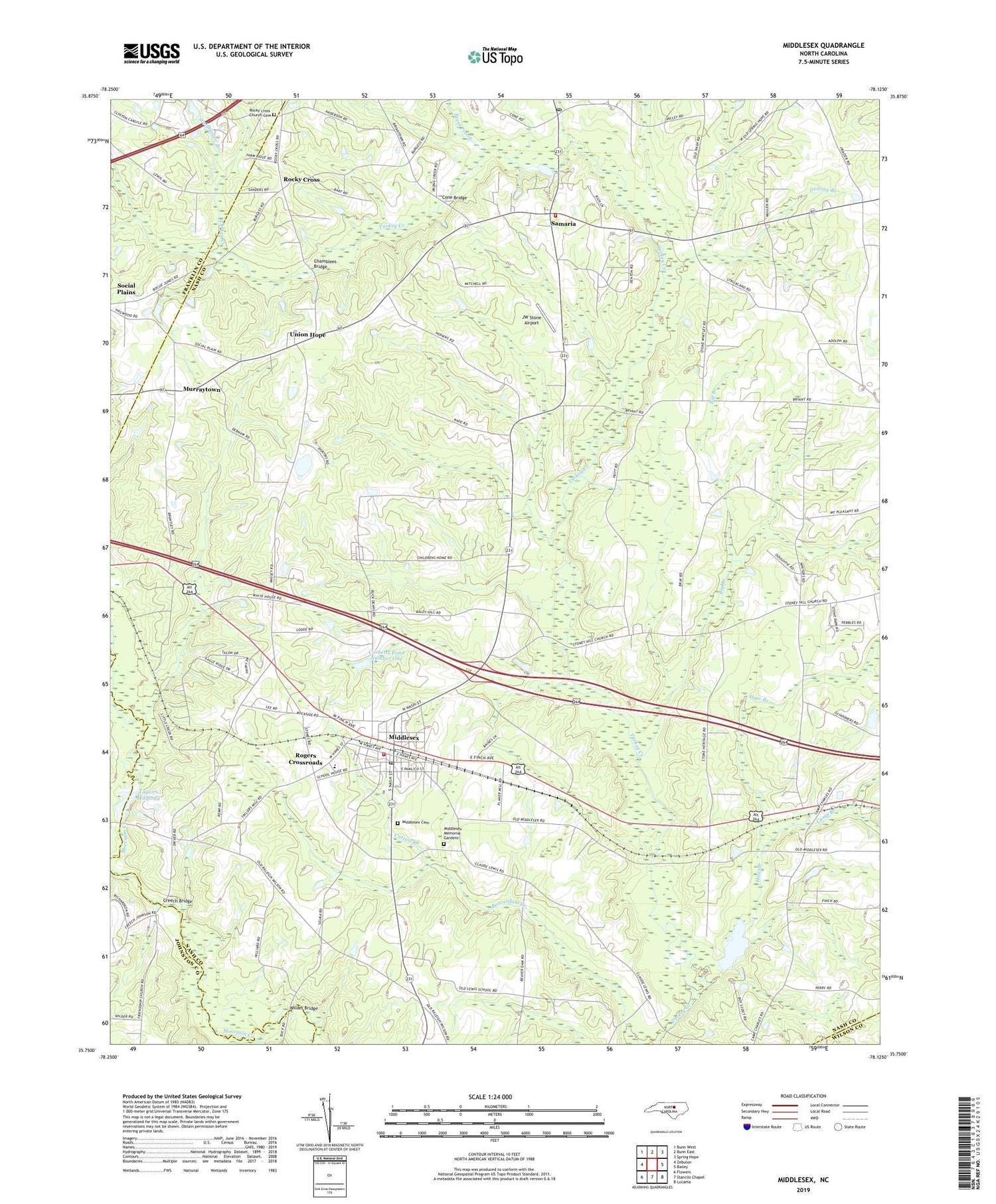 Middlesex North Carolina US Topo Map Image