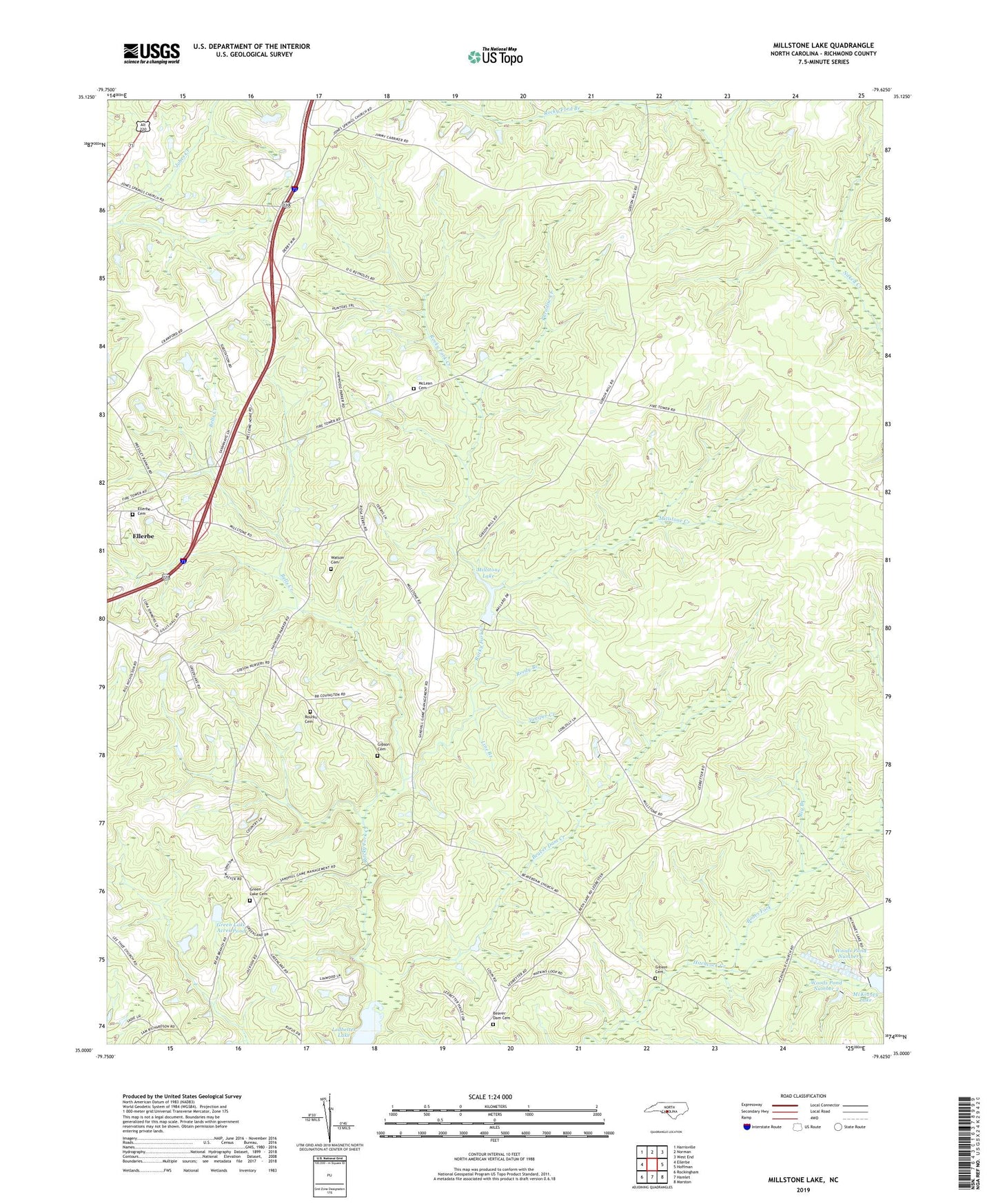 Millstone Lake North Carolina US Topo Map Image