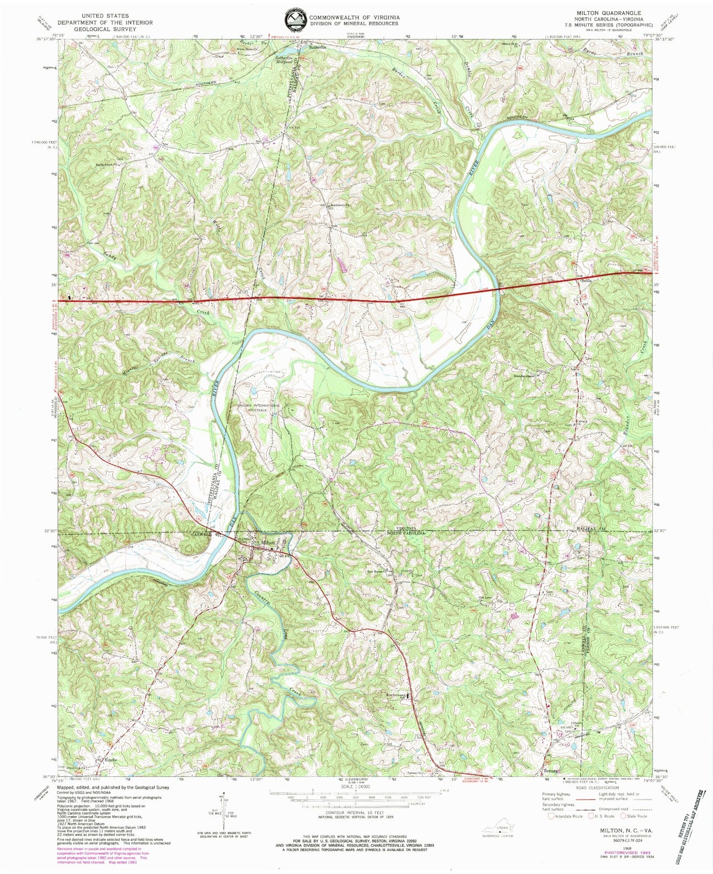 Classic USGS Milton North Carolina 7.5'x7.5' Topo Map Image