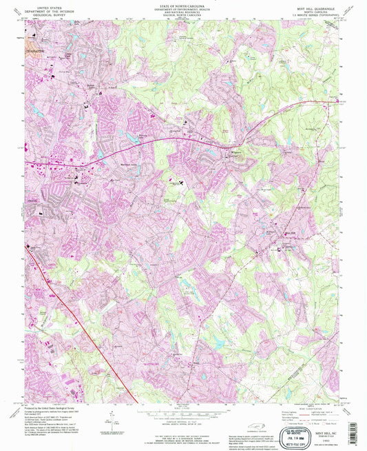 Classic USGS Mint Hill North Carolina 7.5'x7.5' Topo Map Image