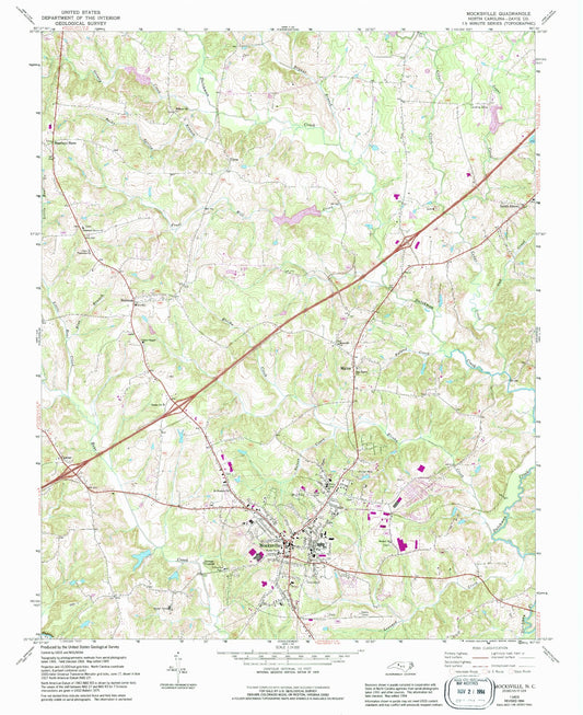Classic USGS Mocksville North Carolina 7.5'x7.5' Topo Map Image