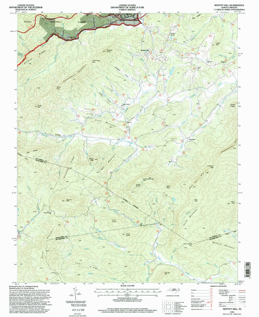 Classic USGS Moffitt Hill North Carolina 7.5'x7.5' Topo Map Image