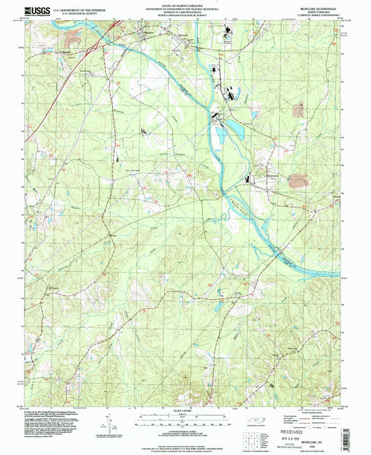 Classic USGS Moncure North Carolina 7.5'x7.5' Topo Map Image