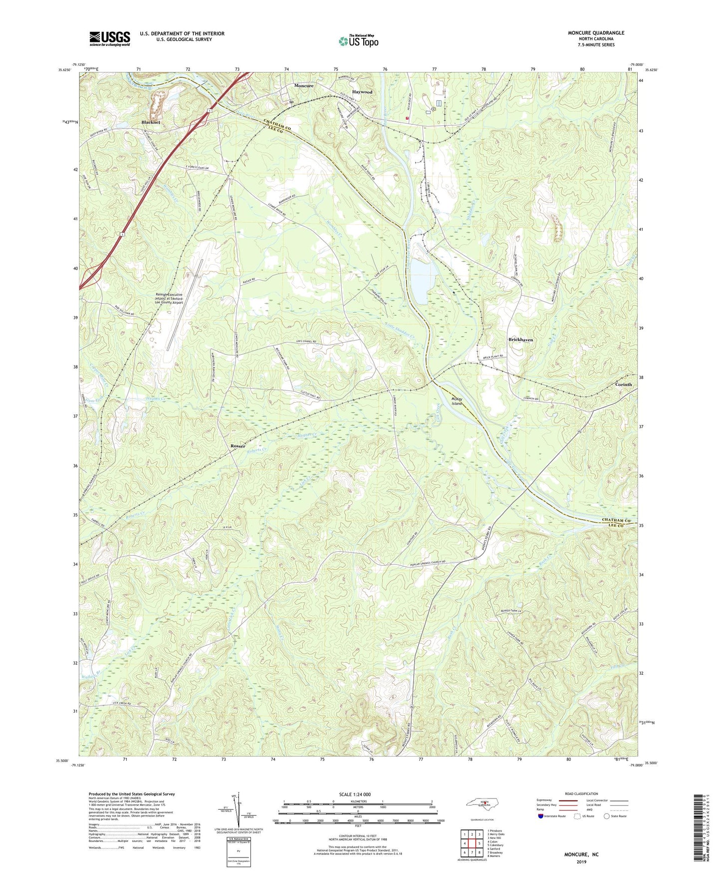 Moncure North Carolina US Topo Map Image