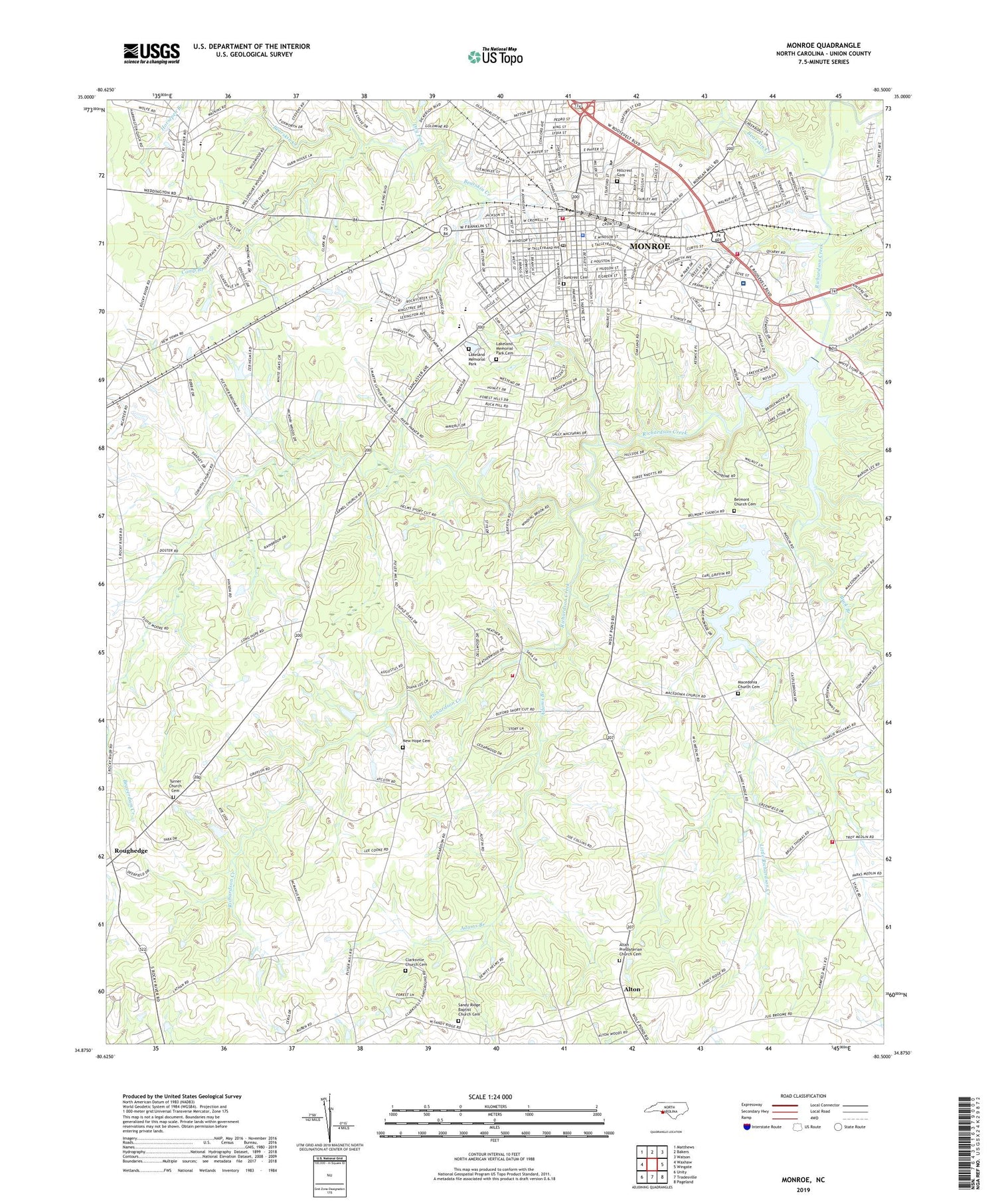 Monroe North Carolina US Topo Map Image