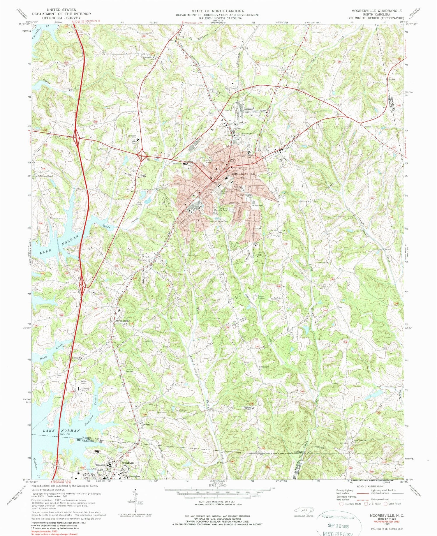 Classic USGS Mooresville North Carolina 7.5'x7.5' Topo Map Image
