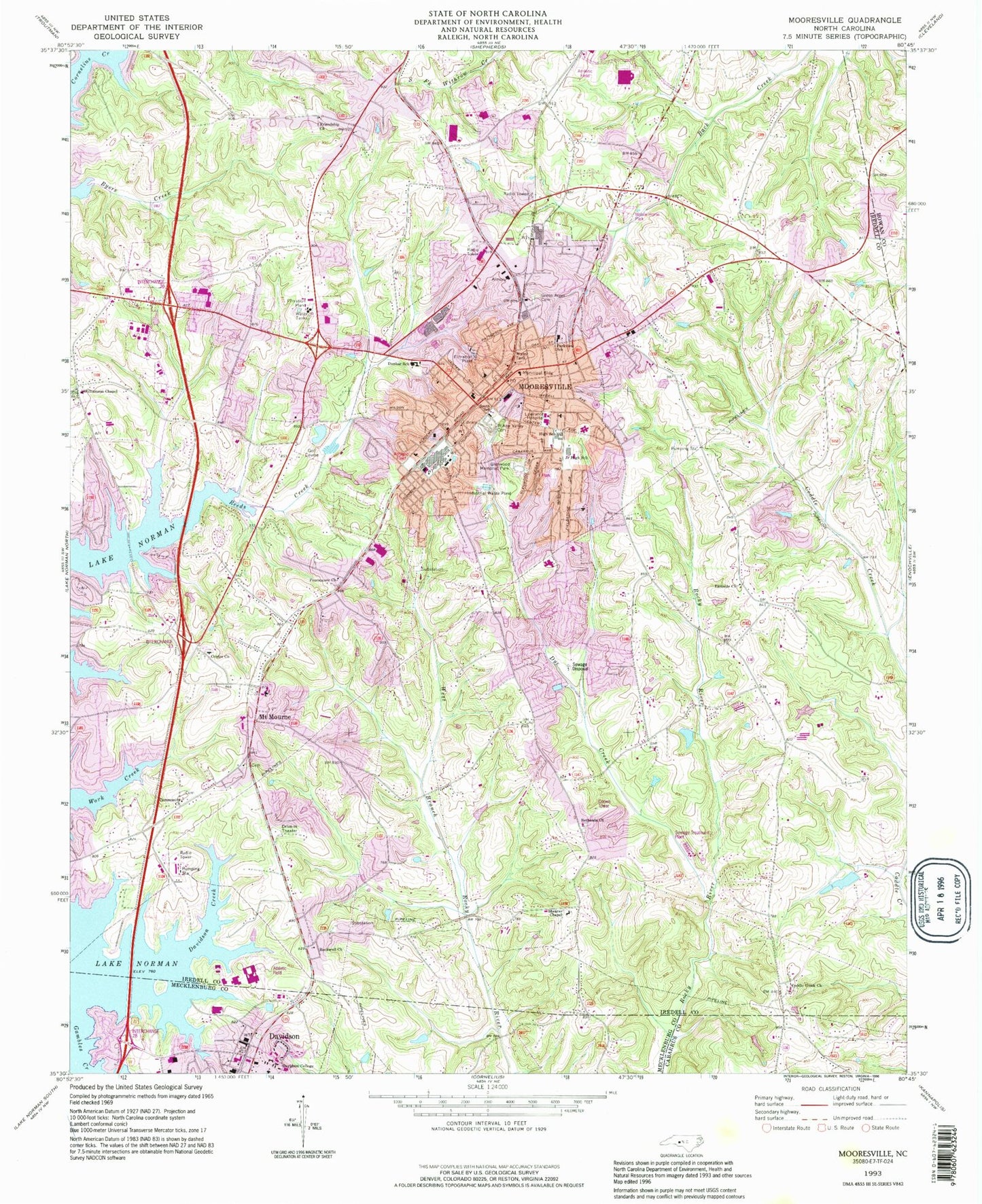 Classic USGS Mooresville North Carolina 7.5'x7.5' Topo Map Image