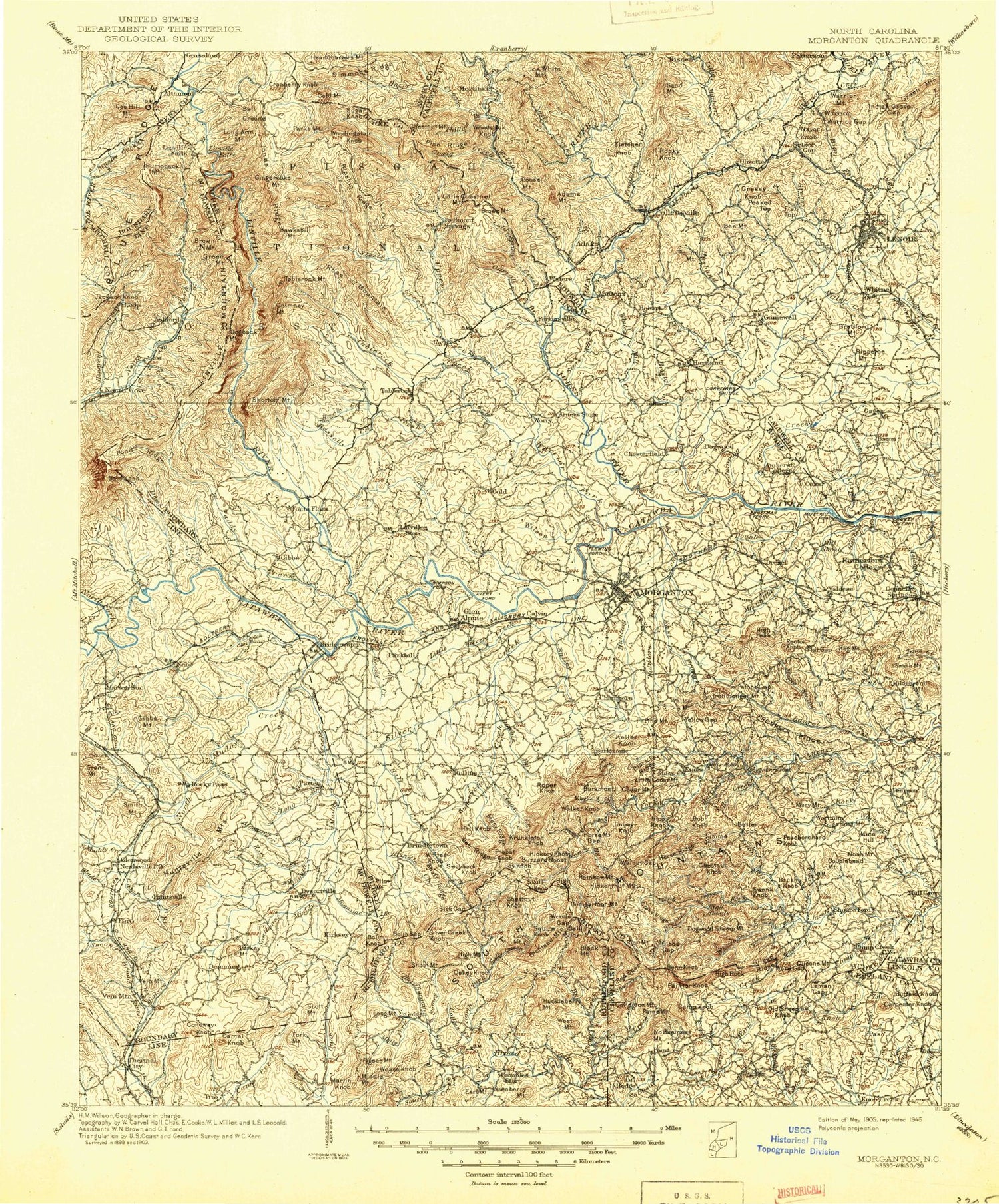 Historic 1905 Morganton North Carolina 30'x30' Topo Map Image