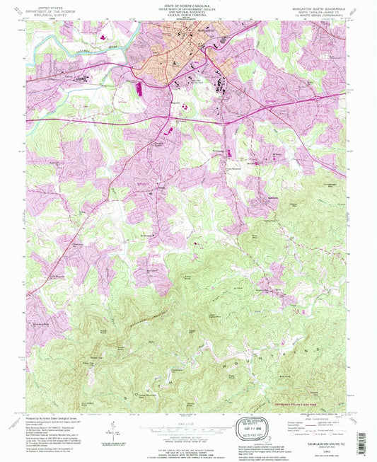 Classic USGS Morganton South North Carolina 7.5'x7.5' Topo Map Image