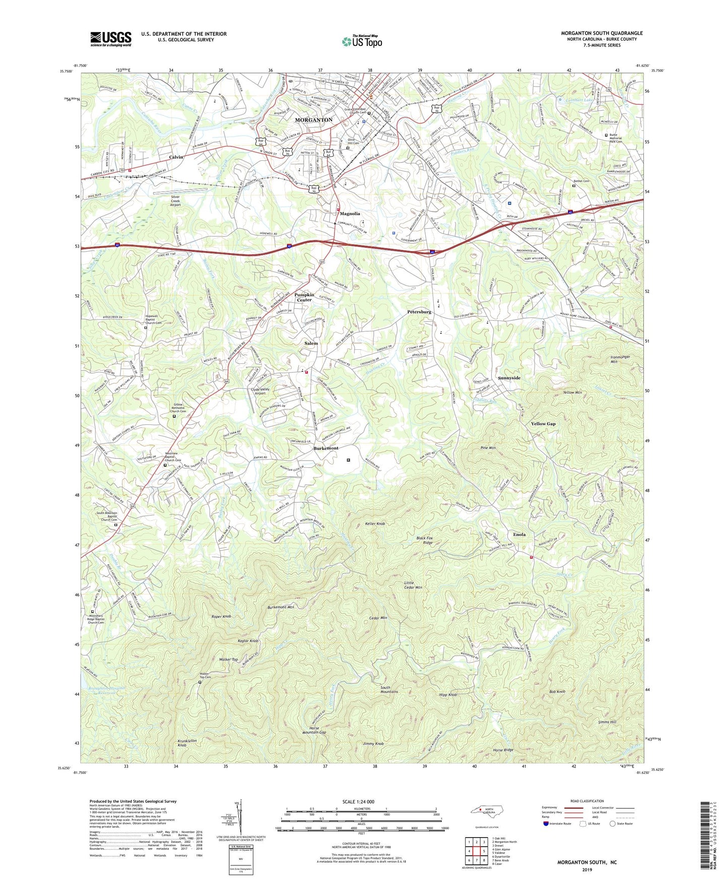 Morganton South North Carolina US Topo Map Image