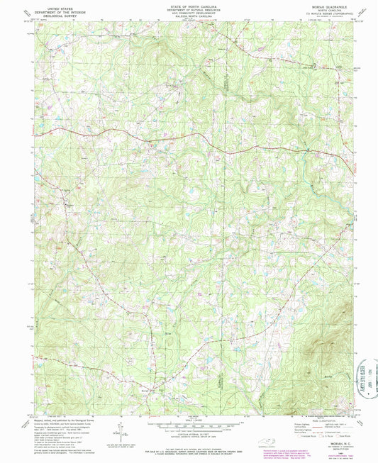 Classic USGS Moriah North Carolina 7.5'x7.5' Topo Map Image