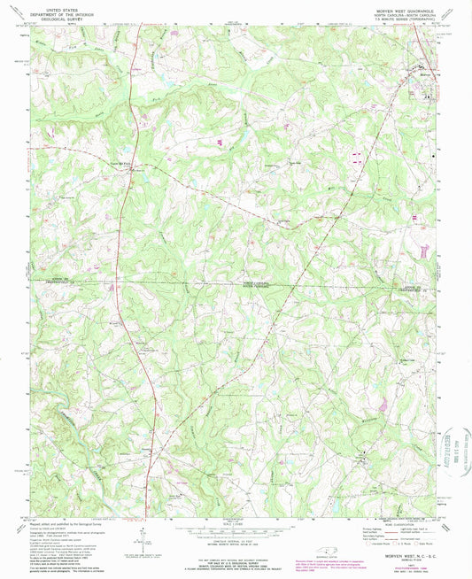 Classic USGS Morven West North Carolina 7.5'x7.5' Topo Map Image
