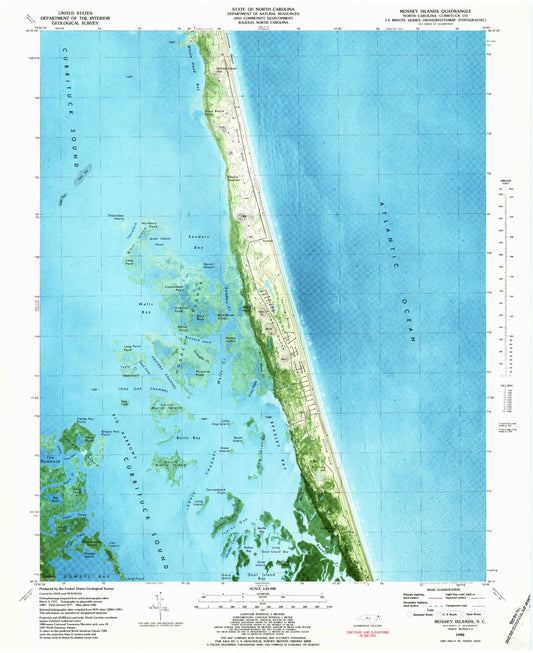 Classic USGS Mossey Islands North Carolina 7.5'x7.5' Topo Map Image