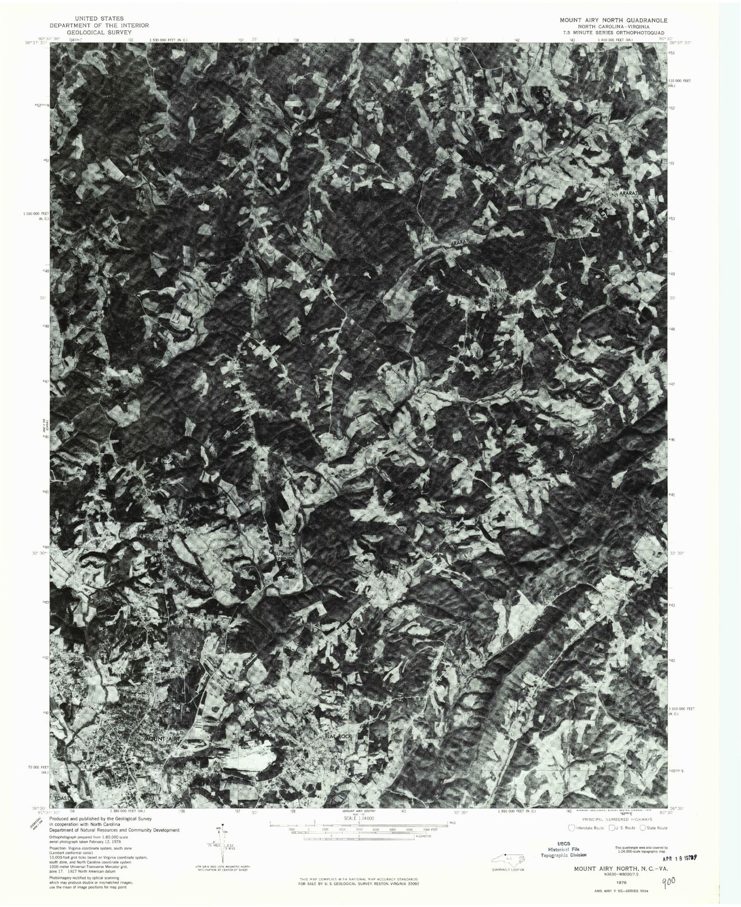 Classic USGS Mount Airy North North Carolina 7.5'x7.5' Topo Map Image