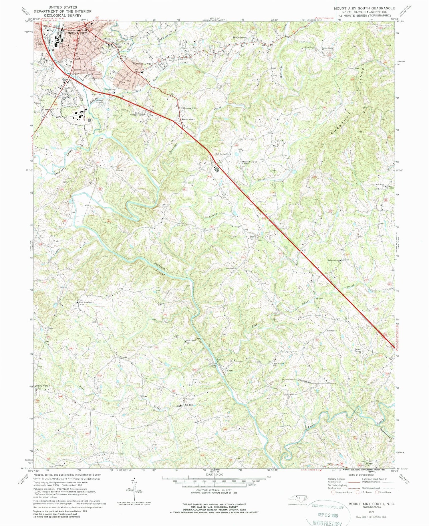 Classic USGS Mount Airy South North Carolina 7.5'x7.5' Topo Map Image