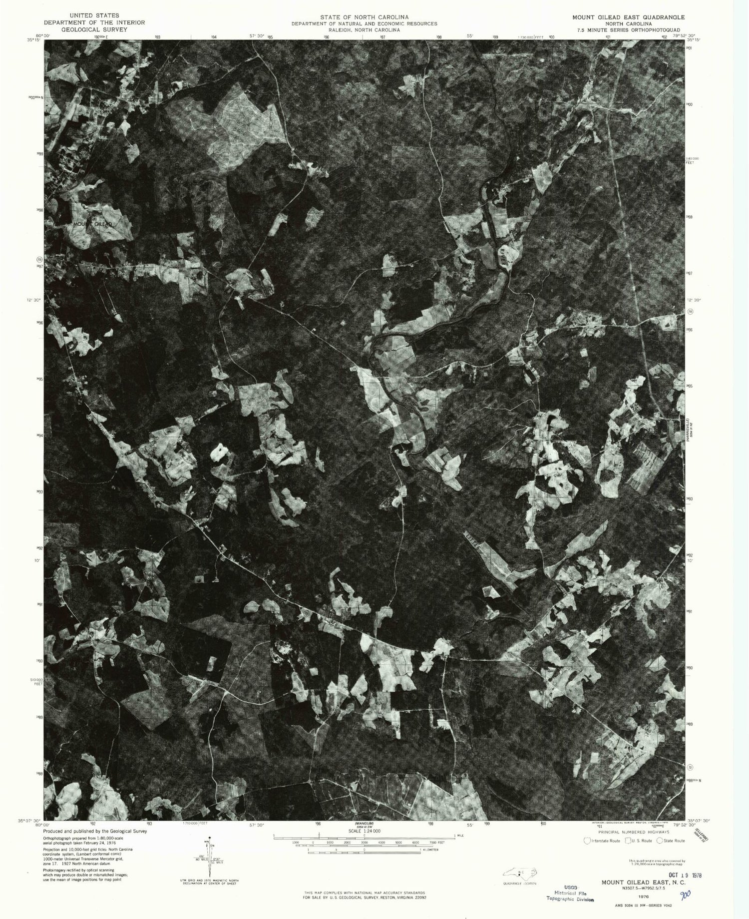 Classic USGS Mount Gilead East North Carolina 7.5'x7.5' Topo Map Image