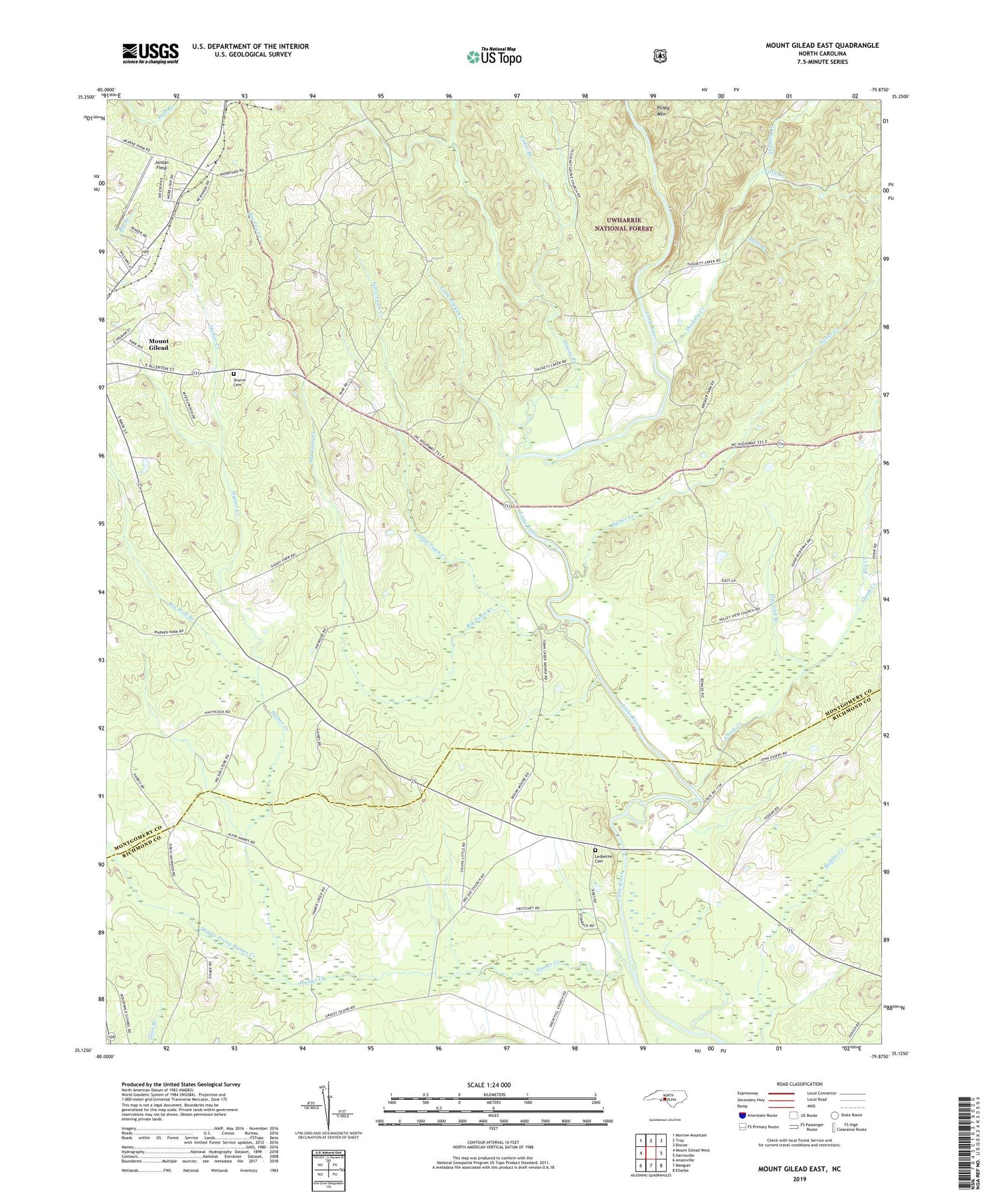 Mount Gilead East North Carolina US Topo Map Image