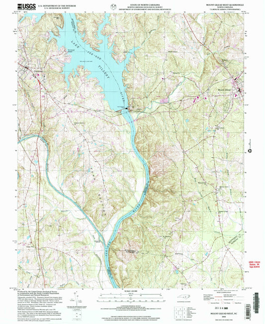 Classic USGS Mount Gilead West North Carolina 7.5'x7.5' Topo Map Image