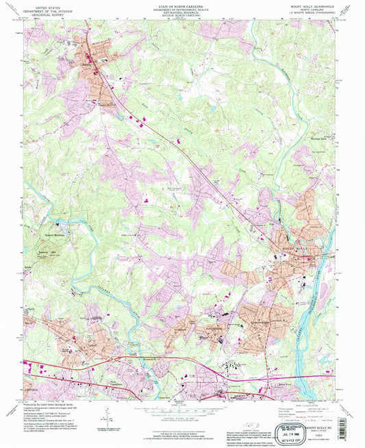 Classic USGS Mount Holly North Carolina 7.5'x7.5' Topo Map Image